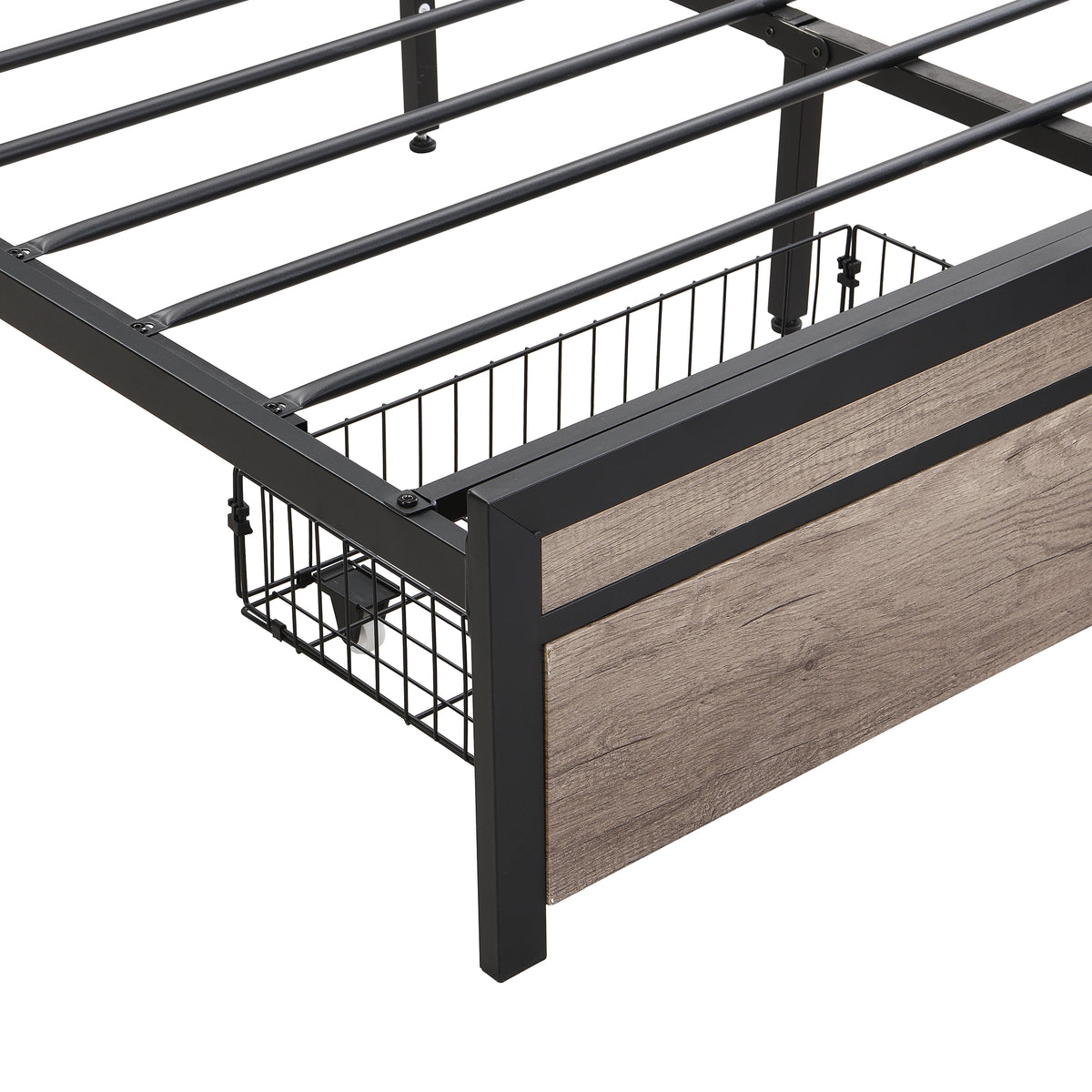 Queen Size Metal Platform Bed Frame with upholstery storage function Headboard and USB LINER and Footboard with drawers