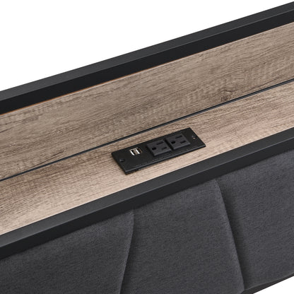 Queen Size Metal Platform Bed Frame with upholstery storage function Headboard and USB LINER and Footboard with drawers