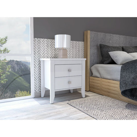 Breeze Four-Legged Modern Bedroom Nightstand, with Two Drawers