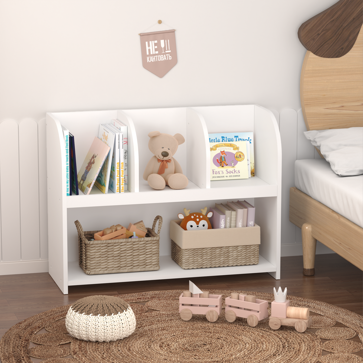 Kids Bookcase with 4 Compartments, Storage Book Shelf, Storage Display, Rack, Toy Organizer for Children's Room