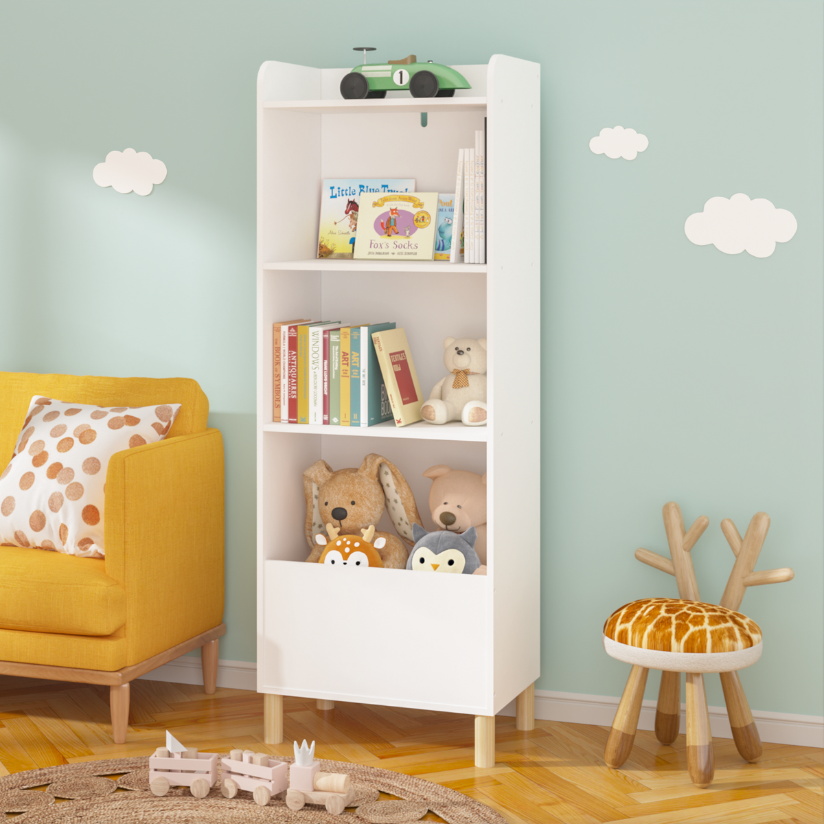 Kids 4-Tier Bookcase, Children's Book Display, Bookshelf Toy Storage Cabinet Organizer for Children's Room
