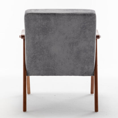 Mid-Century Modern Wingback Accent Chair with Solid Wood Frame and Extra-Thick Backrest - Lounge Chair, or Reading Room – Grey