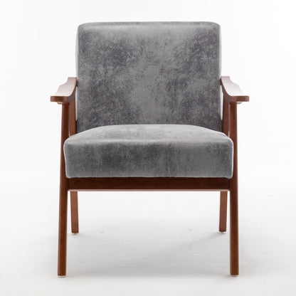 Mid-Century Modern Wingback Accent Chair with Solid Wood Frame and Extra-Thick Backrest - Lounge Chair, or Reading Room – Grey