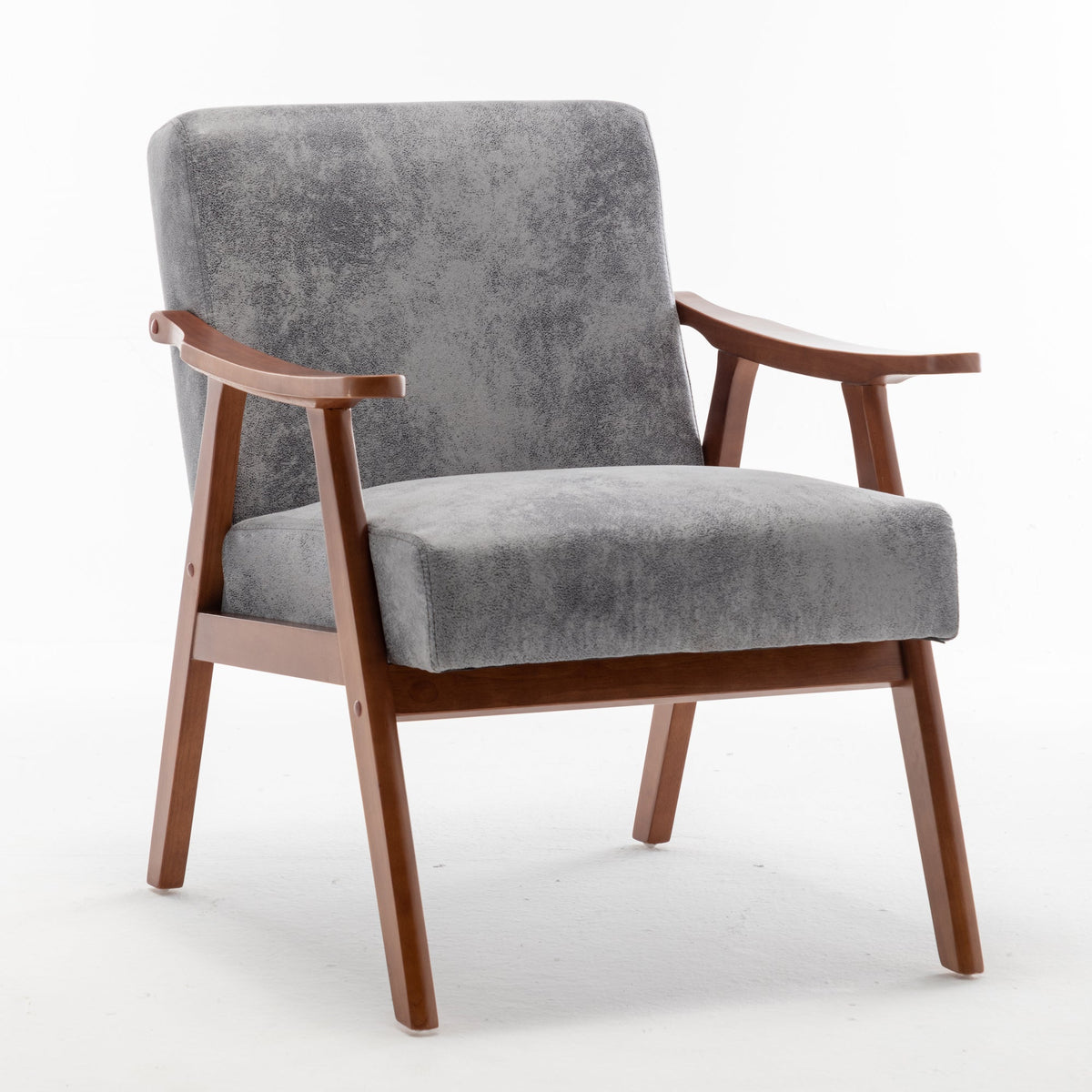 Mid-Century Modern Wingback Accent Chair with Solid Wood Frame and Extra-Thick Backrest - Lounge Chair, or Reading Room – Grey