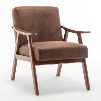 Mid-Century Modern Wingback Accent Chair with Solid Wood Frame and Extra-Thick Backrest - Lounge Chair, or Reading Room – Brown