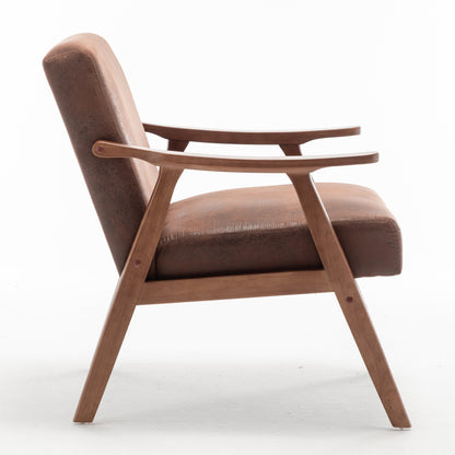 Mid-Century Modern Wingback Accent Chair with Solid Wood Frame and Extra-Thick Backrest - Lounge Chair, or Reading Room – Brown