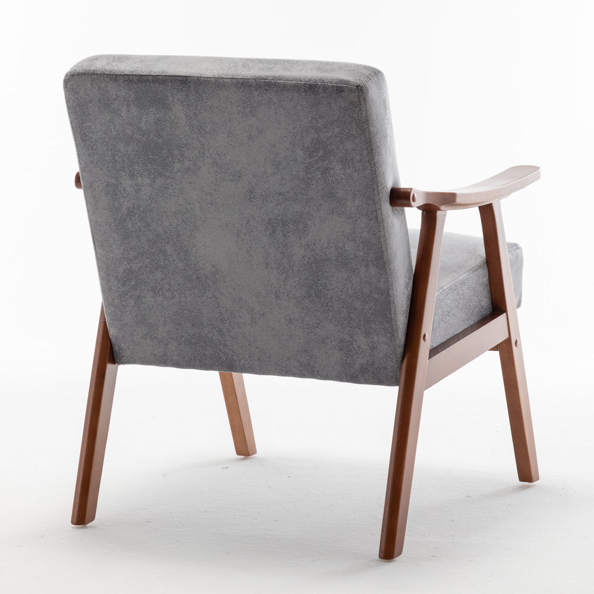 Mid-Century Modern Wingback Accent Chair with Solid Wood Frame and Extra-Thick Backrest - Lounge Chair, or Reading Room – Grey