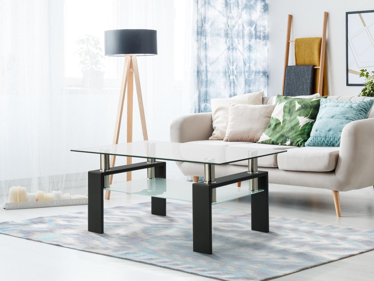 Rectangle Glass Coffee Table, Clear Coffee Table, Modern Side Center Tables, Living Room Furniture – Model W241P367356