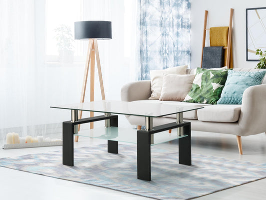 Rectangle Glass Coffee Table, Clear Coffee Table, Modern Side Center Tables, Living Room Furniture – Model W241P367356
