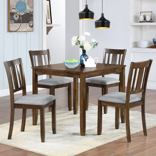Elegant 5-piece Wooden Dining Table Set with 4 Chairs, Dining Table Set for 4 People, Modern 4 Person Dining Table Set, Walnut – Model W1998S00027