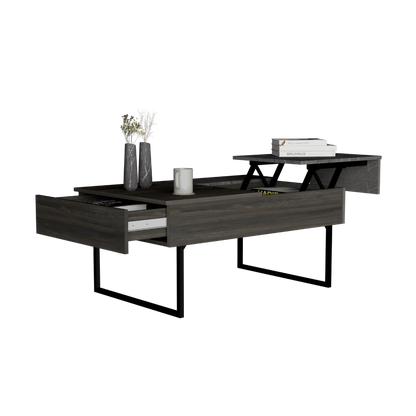 Lift Top Coffee Table, One Drawer, Two Legs, Carbon Espresso / Onyx