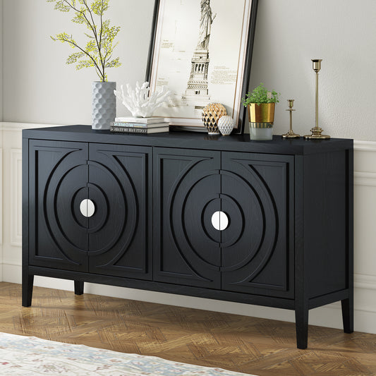 TREXM Retro Sideboard door with Circular Groove Design Round Metal Door Handle for Entrance, Dinning Room - Black