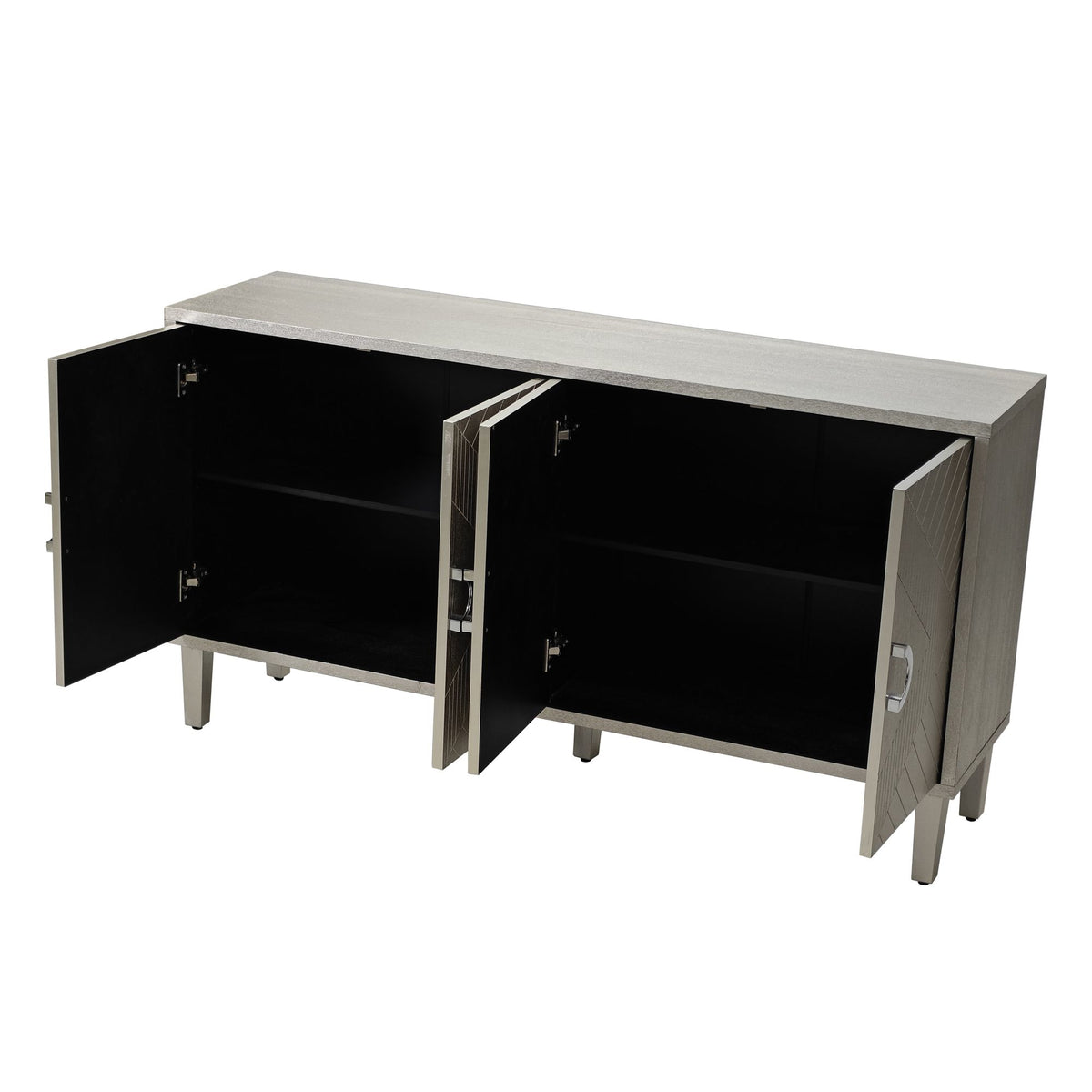 Stylish and Functional 4-Door Storage Cabinet with Pine Legs and MDF, Champagne