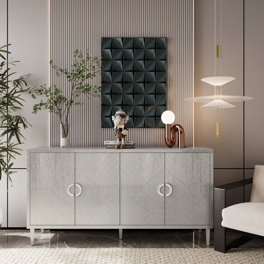Stylish and Functional 4-Door Storage Cabinet with Pine Legs and MDF, Champagne