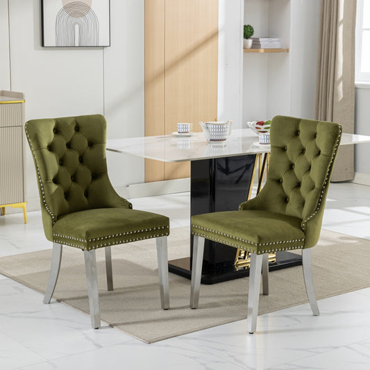 Nikki Collection Modern, High-end Tufted Solid Wood Contemporary Velvet Upholstered Dining Chair with Chrome Stainless Steel Plating Legs