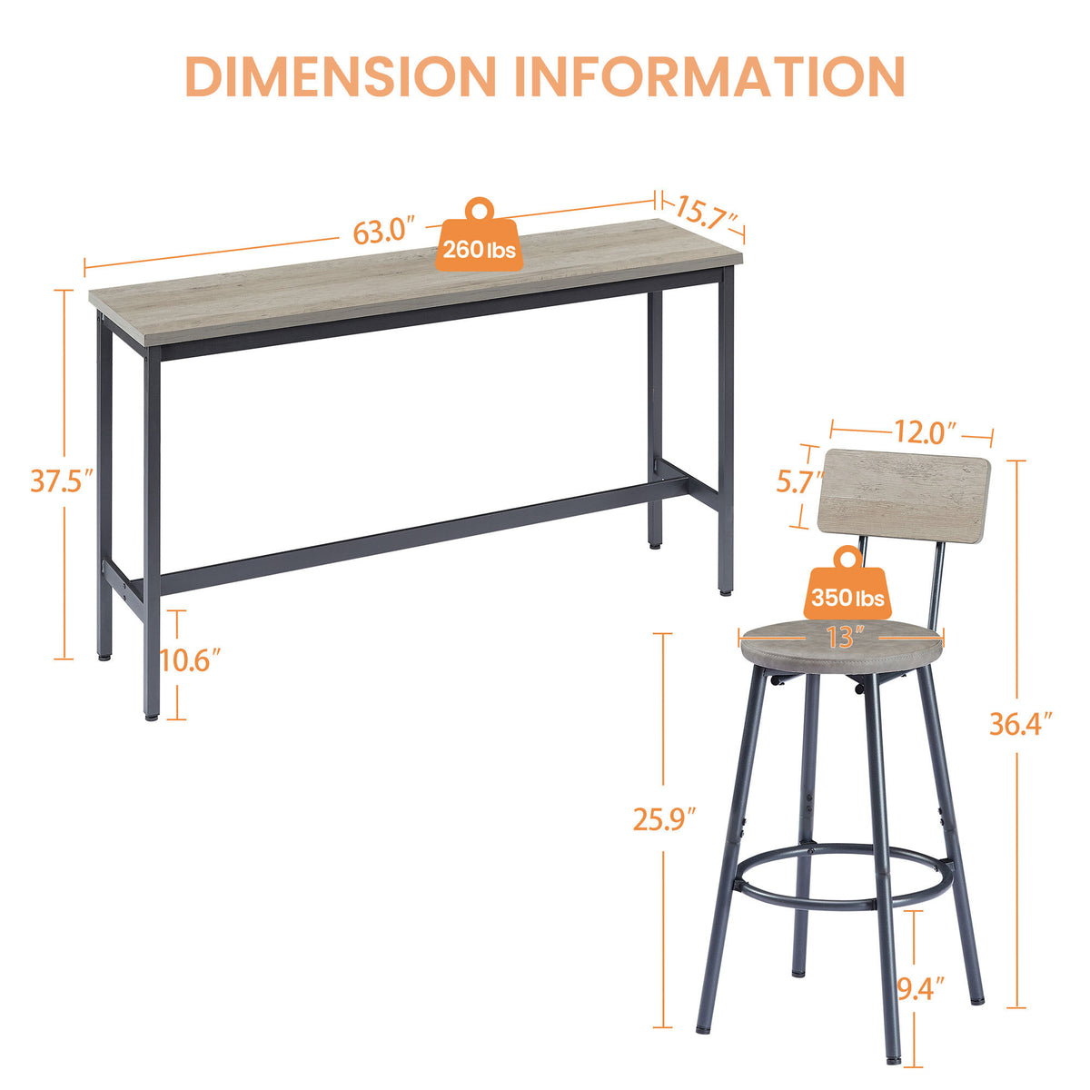 Long Bar Table Set with 3 PU Upholstered Bar Stools, Industrial Bar Table and Chairs for Kitchen Breakfast Table, Banquet Hall