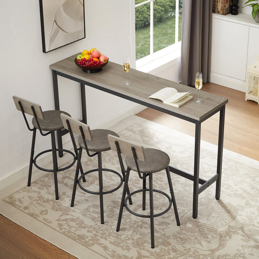 Long Bar Table Set with 3 PU Upholstered Bar Stools, Industrial Bar Table and Chairs for Kitchen Breakfast Table, Banquet Hall