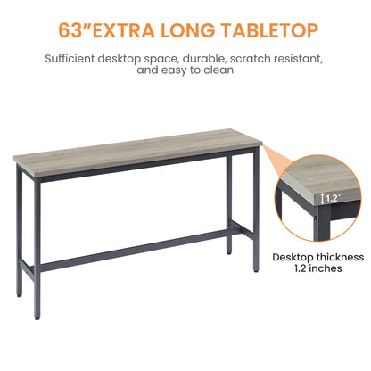 Long Bar Table Set with 3 PU Upholstered Bar Stools, Industrial Bar Table and Chairs for Kitchen Breakfast Table, Banquet Hall