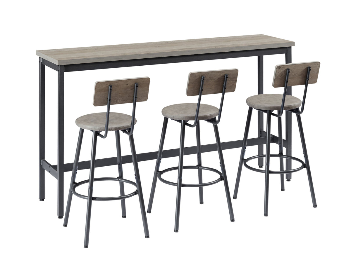 Long Bar Table Set with 3 PU Upholstered Bar Stools, Industrial Bar Table and Chairs for Kitchen Breakfast Table, Banquet Hall