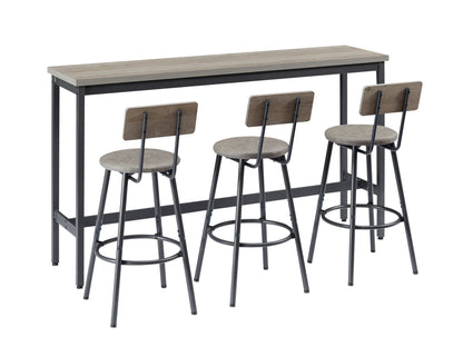 Long Bar Table Set with 3 PU Upholstered Bar Stools, Industrial Bar Table and Chairs for Kitchen Breakfast Table, Banquet Hall
