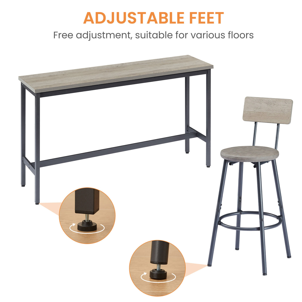 Long Bar Table Set with 3 PU Upholstered Bar Stools, Industrial Bar Table and Chairs for Kitchen Breakfast Table, Banquet Hall