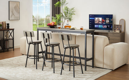 Long Bar Table Set with 3 PU Upholstered Bar Stools, Industrial Bar Table and Chairs for Kitchen Breakfast Table, Banquet Hall