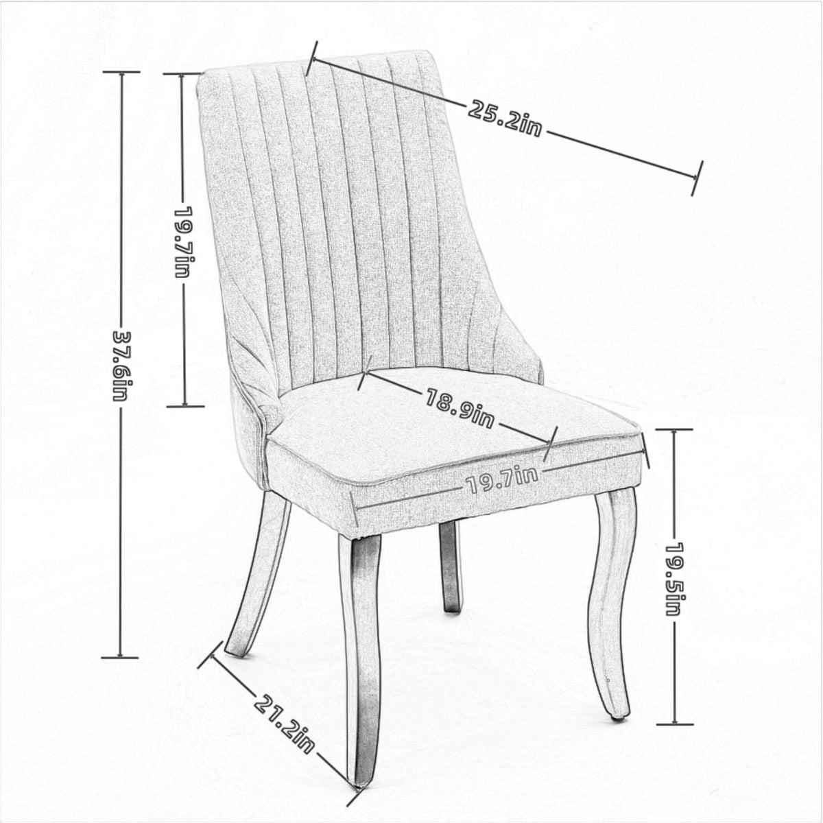 Rayon Cloth Flocking Linen Dining Chairs Channel Kitchen Dinner Chair Comfy Fabric Upholstered Accent Chair for Dining Room with Curved - Black