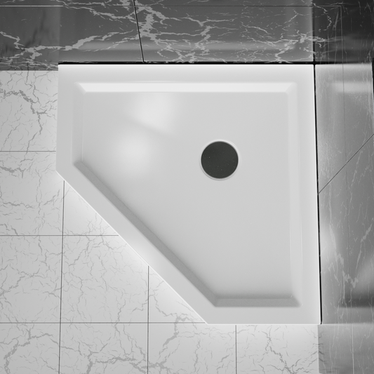 Goodyo 36 in. D x 36 in. W x 3.4 in. H Corner Drain Neo-Angle Shower Base in White