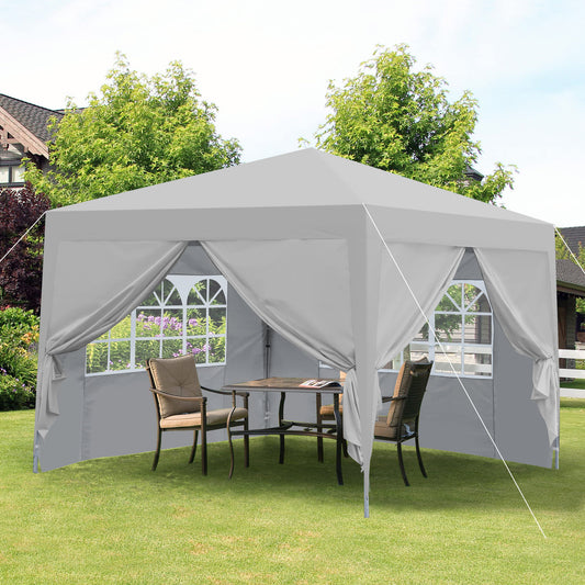 Outdoor 10x 10Ft Pop Up Gazebo Canopy Tent Removable Sidewall with Zipper, 2pcs Sidewall with Windows, with 4pcs Weight sand bag – Grey