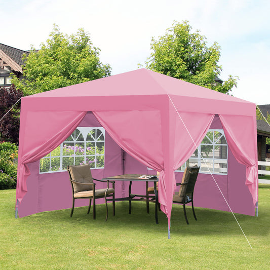 Outdoor 10x 10Ft Pop Up Gazebo Canopy Tent Removable Sidewall with Zipper, 2pcs Sidewall with Windows, with 4pcs Weight sand bag – Pink