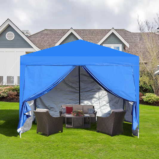Outdoor 10x 10Ft Pop Up Gazebo Canopy Tent Removable Sidewall with Zipper, 2pcs Sidewall with Windows, with 4pcs Weight sand bag – Blue
