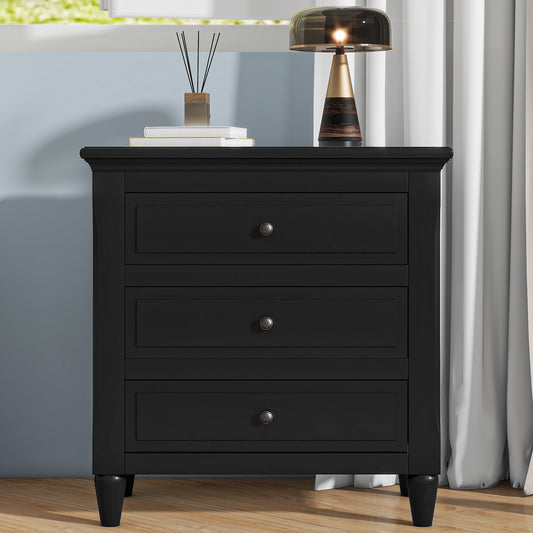 U_STYLE 28''painted Nightstand with 3 Drawers and Smooth Gliding Rails, Simple Bedside Cabinet with Metal handle