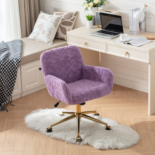 A&A Furniture Home Office Chair Violet Velvet with Golden Metal Base Adjustable Swivel