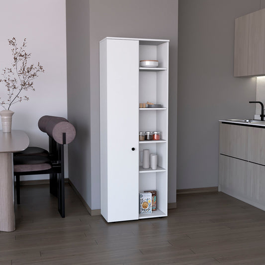 DEPOT E-SHOP Cary 67" H Kitchen Storage Cabinet With One Door, Five Interior Shelves and Five Exterior Shelves,White