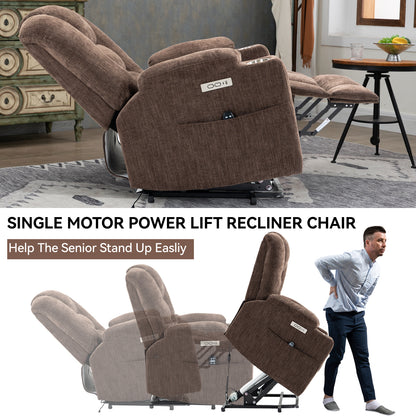 Large Power Lift Recliner Chair with Massage and Heat for Elderly, Overstuffed Wide Recliners, Heavy Duty Motion Mechanism with USB and Type C Ports, 2 Steel Cup Holders, Brown