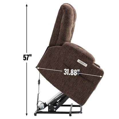 Large Power Lift Recliner Chair with Massage and Heat for Elderly, Overstuffed Wide Recliners, Heavy Duty Motion Mechanism with USB and Type C Ports, 2 Steel Cup Holders, Brown