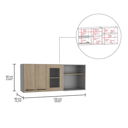 Hasselt Wall-Mounted Kitchen Cabinet Organizer with Microwave Space, 4 Doors, Interior Storage Shelves, Open Shelf, and Built-In Dish Holder