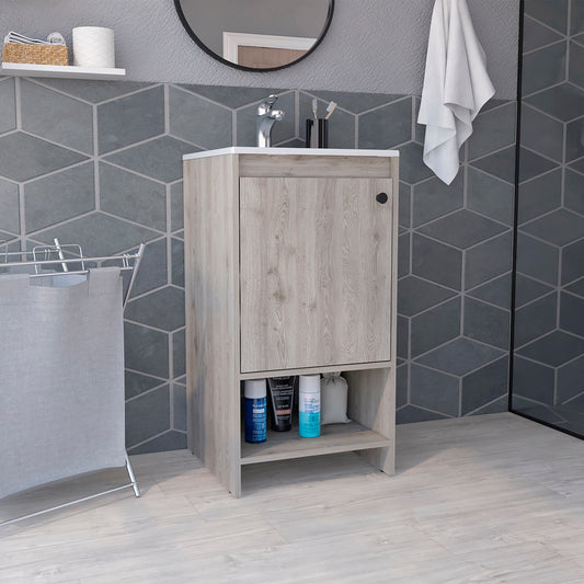 Jane Bathroom Vanity, Single Door Cabinet, Two Shelves -Light Gray – Model B200S00127