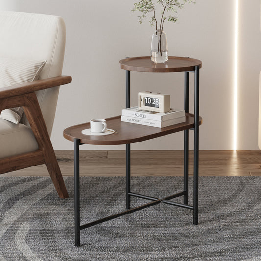 Small Coffee Tables 2-tier Modern Sofa Side Table with Wood Storage Shelf Living Room End Tables Nightstands - Walnut Brown