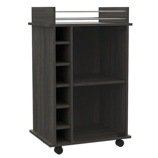 Dukat Bar Cart,Two Shelves, Six Built-in Wine Rack, Four Casters -Espresso – Model B20091847