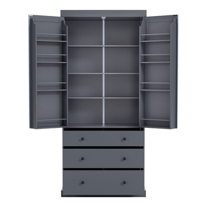 TOPMAX 77" Farmhouse Kitchen Pantry, Freestanding Tall Cupboard Storage Cabinet with 3 Adjustable Shelves, 8 Door Shelves, 3 Drawers