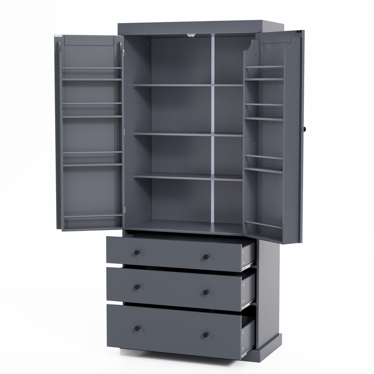 TOPMAX 77" Farmhouse Kitchen Pantry, Freestanding Tall Cupboard Storage Cabinet with 3 Adjustable Shelves, 8 Door Shelves, 3 Drawers