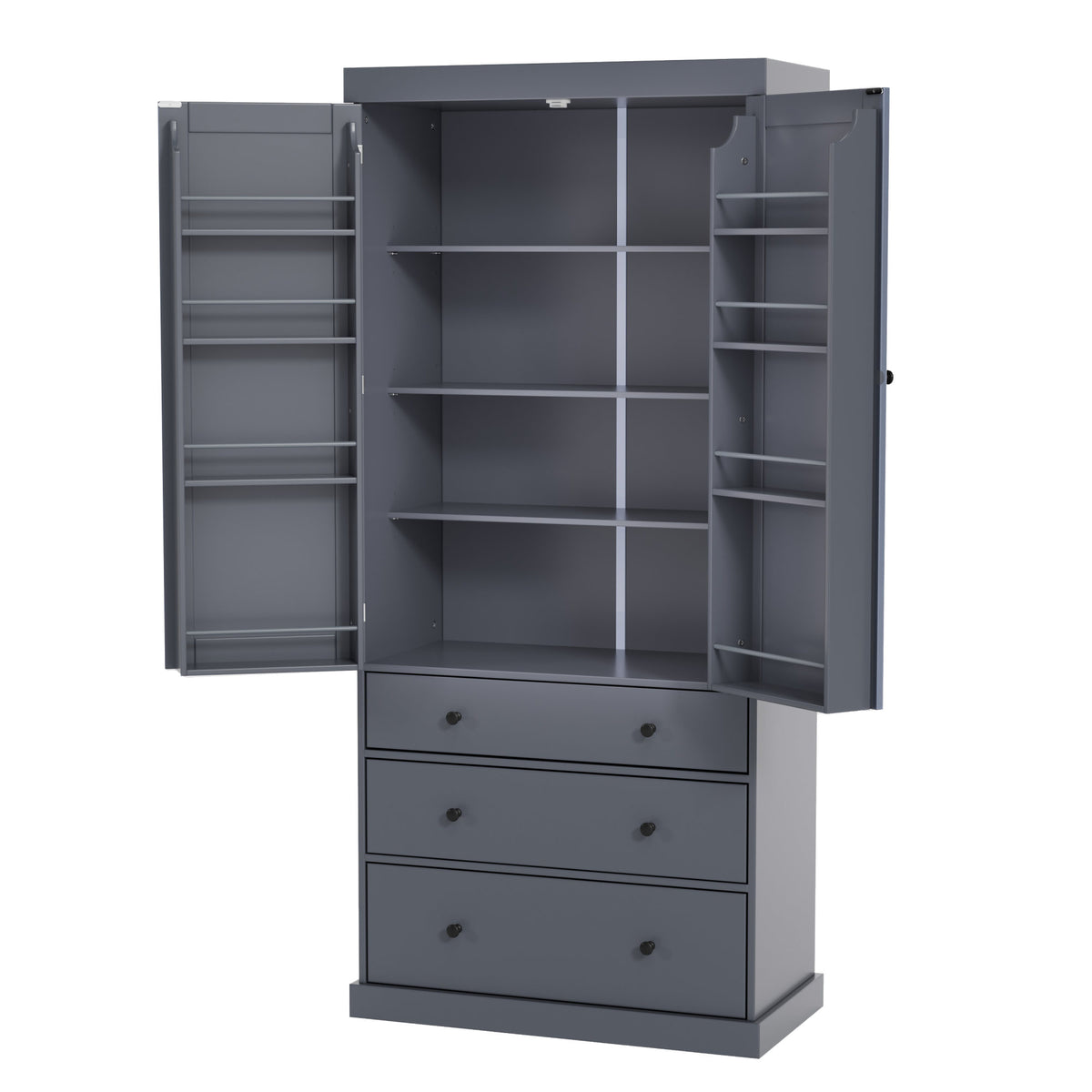 TOPMAX 77" Farmhouse Kitchen Pantry, Freestanding Tall Cupboard Storage Cabinet with 3 Adjustable Shelves, 8 Door Shelves, 3 Drawers