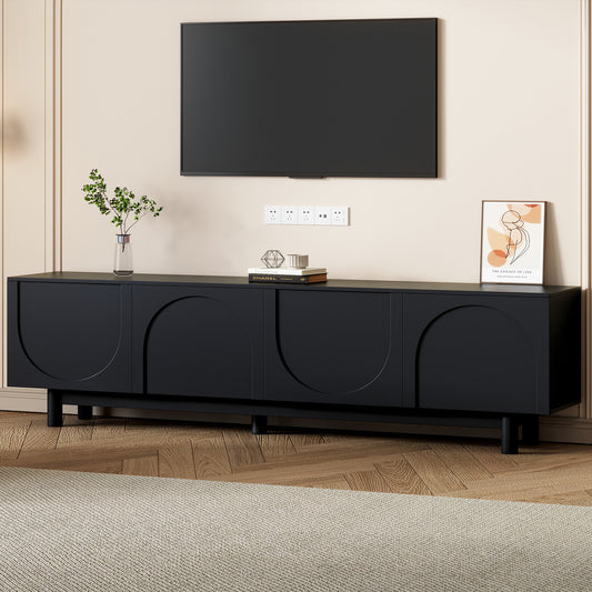 ON-TREND Graceful TV Stand with Arch Cabinets for TVs Up to 78'', Minimalist Entertainment Center with Solid Wood Legs – Black