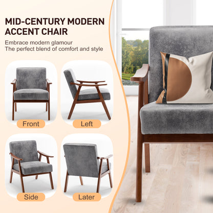 Mid-Century Modern Wingback Accent Chair with Solid Wood Frame and Extra-Thick Backrest - Lounge Chair, or Reading Room – Grey