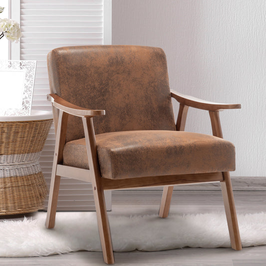 Mid-Century Modern Wingback Accent Chair with Solid Wood Frame and Extra-Thick Backrest - Lounge Chair, or Reading Room – Brown