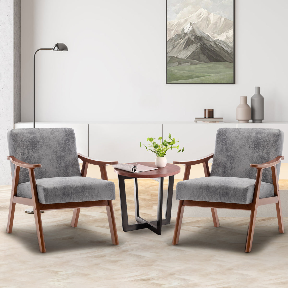 Mid-Century Modern Wingback Accent Chair with Solid Wood Frame and Extra-Thick Backrest - Lounge Chair, or Reading Room – Grey