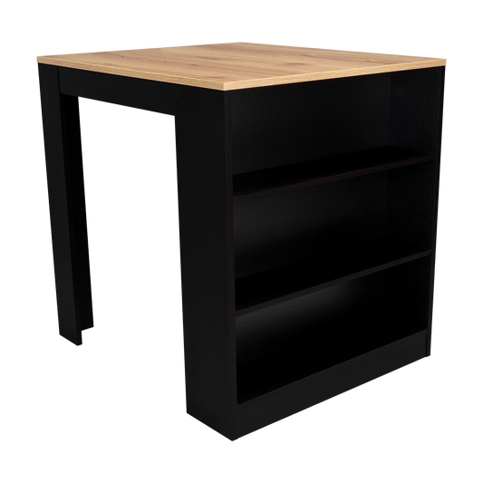 Tanna Kitchen Counter Dining Table ,Two Legs, Three Side Shelves -Black / Pine