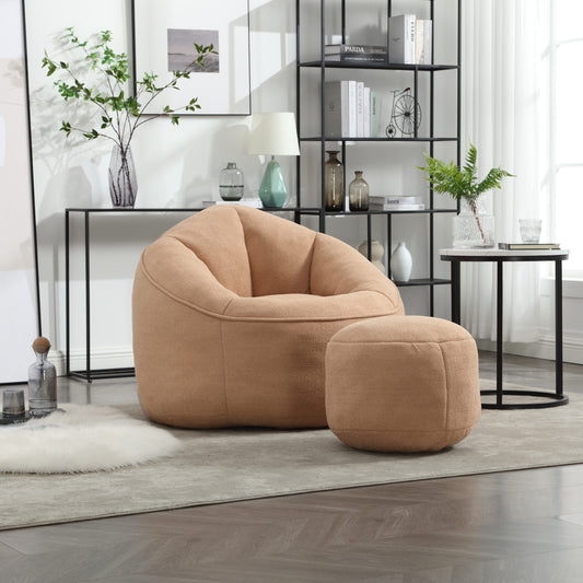 Bedding Bean Bag Sofa Chair with High-Pressure Foam and Footrest, Tan Microfiber