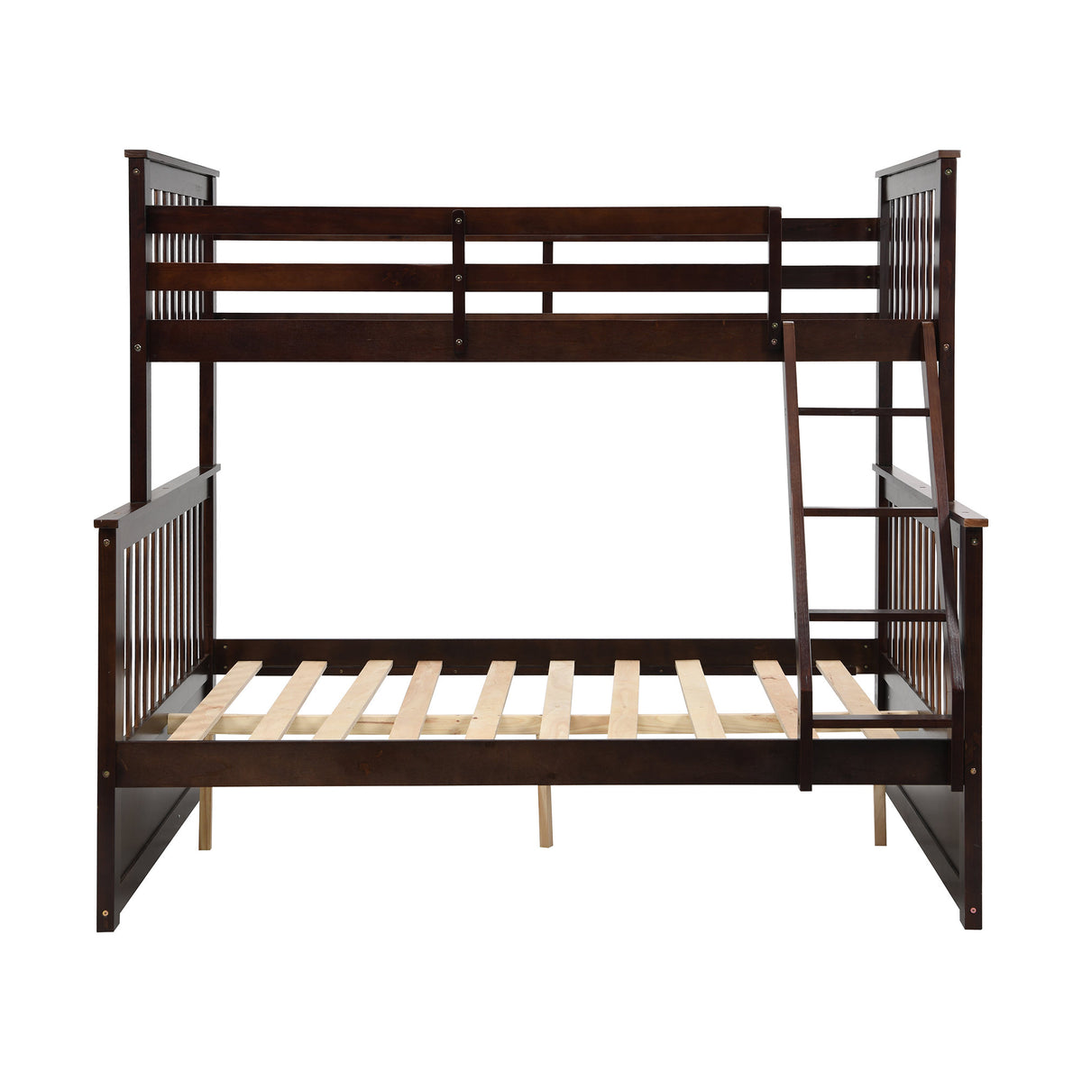 Espresso Wooden Twin Over Full Bunk Bed with Storage Drawers, Ladder, and Safety Guard Rails